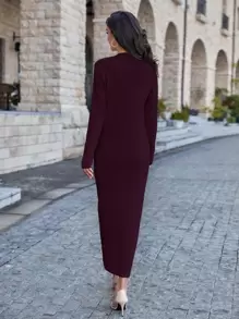 Modelyn Solid Sleeveless Jumper Dress & Button Front Cardigan - Maroon - View 2