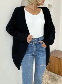 AAmilife Cárdigan con parte delantera abierta de hombros caídos - Negro - Ver 1