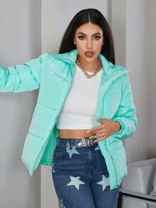 Eilly Bazar Zip Up Padded Coat For Winter - Mint Blue - View 1