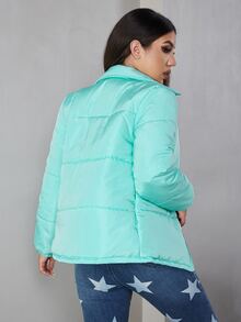 Eilly Bazar Zip Up Padded Coat For Winter - Mint Blue - View 2