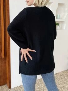 AAmilife Cárdigan con parte delantera abierta de hombros caídos - Negro - Ver 2