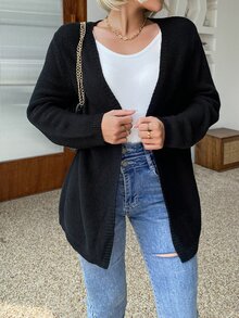 AAmilife Cárdigan con parte delantera abierta de hombros caídos - Negro - Ver 3