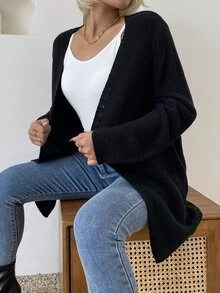 AAmilife Cárdigan con parte delantera abierta de hombros caídos - Negro - Ver 4