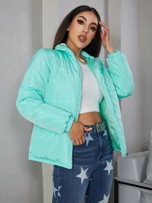 Eilly Bazar Zip Up Padded Coat For Winter - Mint Blue - View 5