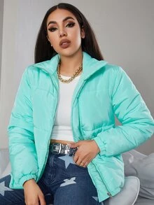 Eilly Bazar Zip Up Padded Coat For Winter - Mint Blue - View 6