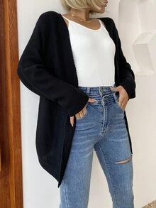 AAmilife Cárdigan con parte delantera abierta de hombros caídos - Negro - Ver 5