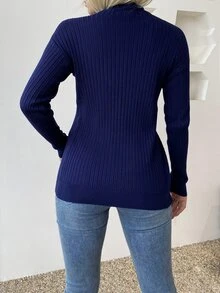 AAmilife 條紋針織落肩袖開襟衫 - 藏蓝色 - 查看 2