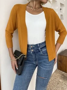 AAmilife Solid Casual Design Cardigan - Mustard Yellow - View 6