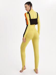 IFLYUNIVERSE Mock Neck Lace Up Front Colourblock 2 In 1 Jumpsuit - Multicolor - View 2