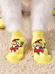 4pcs Christmas Santa Claus Pattern Pet Socks - Multicolor - View 1