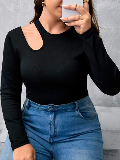 SHEIN Essnce Camiseta con abertura tejido de canalé