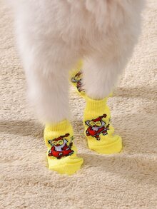 4pcs Christmas Santa Claus Pattern Pet Socks - Multicolor - View 3