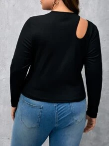 SHEIN Essnce Camiseta con abertura tejido de canalé - Negro - Ver 2