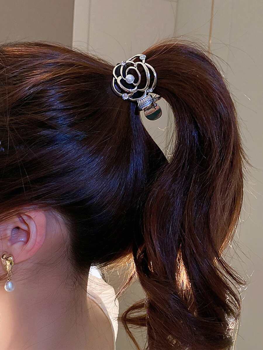 水鑽和人造珍珠裝飾花朵設計髮爪