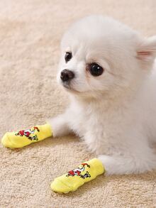 4pcs Christmas Santa Claus Pattern Pet Socks - Multicolor - View 4