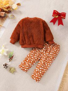 Baby Deer Embroidery Teddy Sweatshirt & Trousers - Multicolor - View 2