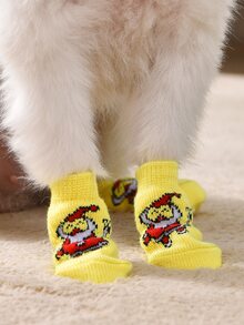 4pcs Christmas Santa Claus Pattern Pet Socks - Multicolor - View 5