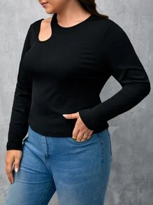 SHEIN Essnce Camiseta con abertura tejido de canalé - Negro - Ver 3