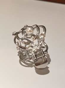 水鑽和人造珍珠裝飾花朵設計髮爪