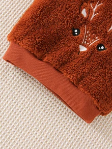 Baby Deer Embroidery Teddy Sweatshirt & Trousers - Multicolor - View 3