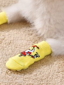 4pcs Christmas Santa Claus Pattern Pet Socks - Multicolor - View 6