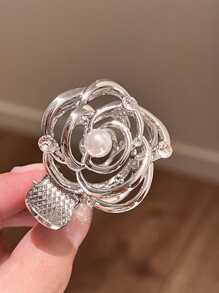 水鑽和人造珍珠裝飾花朵設計髮爪