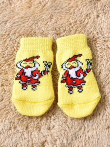 4pcs Christmas Santa Claus Pattern Pet Socks - Multicolor - View 7