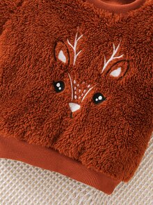 Baby Deer Embroidery Teddy Sweatshirt & Trousers - Multicolor - View 6