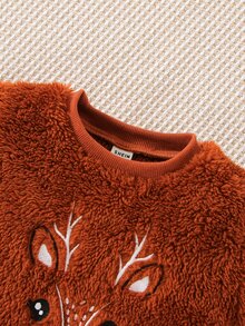 Baby Deer Embroidery Teddy Sweatshirt & Trousers - Multicolor - View 8