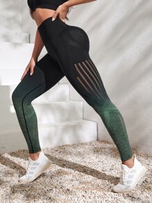 Easithlete Ombre Yoga Leggings Tummy Control Athletic Tights With Hollow Out - Multicolor - View 2