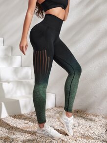Easithlete Ombre Yoga Leggings Tummy Control Athletic Tights With Hollow Out - Multicolor - View 4