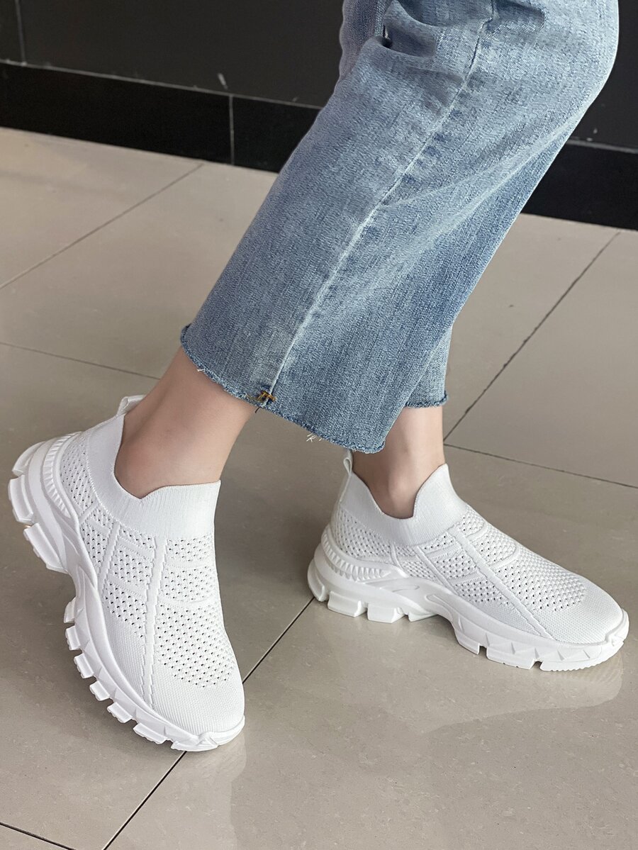 Hollow Out Slip On Chunky Sneakers - White - View 1