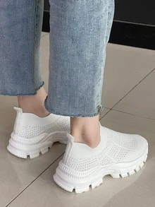 Hollow Out Slip On Chunky Sneakers - White - View 2