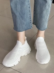 Hollow Out Slip On Chunky Sneakers - White - View 3