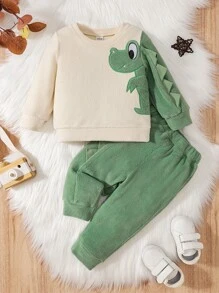 Baby Boy Cartoon Embroidery Triangle Trim Sweatshirt & Pants - Multicolor - View 1