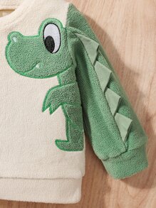 Baby Boy Cartoon Embroidery Triangle Trim Sweatshirt & Pants - Multicolor - View 9