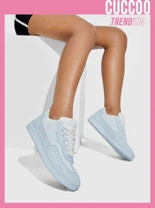 Knit Detail Lace-up Front Skate Shoes - Baby Blue - View 1