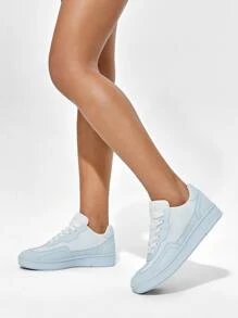 Knit Detail Lace-up Front Skate Shoes - Baby Blue - View 6