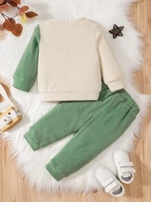 Baby Boy Cartoon Embroidery Triangle Trim Sweatshirt & Pants - Multicolor - View 14