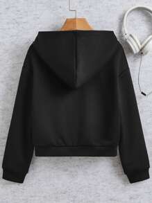 SHEIN Áo nỉ có khóa kéo in hoa dành cho bé gái tuổi teen - màu đen - Xem 2