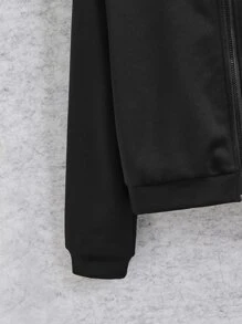 SHEIN Áo nỉ có khóa kéo in hoa dành cho bé gái tuổi teen - màu đen - Xem 5