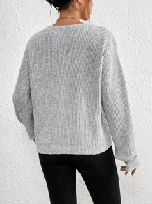 SHEIN Frenchy 前扭結落肩袖套頭毛衣 - 淺灰色 - 查看 2