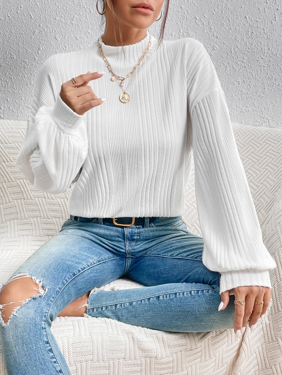 SHEIN Frenchy Mock Neck Drop Shoulder Tee - White - View 1