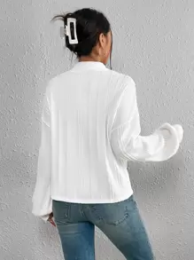 SHEIN Frenchy Mock Neck Drop Shoulder Tee - White - View 2