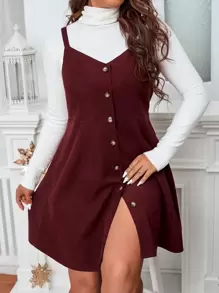 Calvaya 大碼前排扣吊帶連衣裙無毛衣