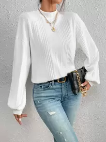 SHEIN Frenchy Mock Neck Drop Shoulder Tee - White - View 4