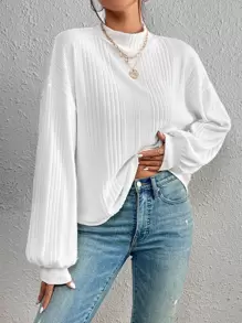 SHEIN Frenchy Mock Neck Drop Shoulder Tee - White - View 5