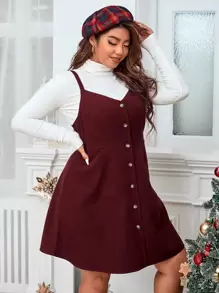 Calvaya 大碼前排扣吊帶連衣裙無毛衣