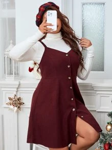 Calvaya 大碼前排扣吊帶連衣裙無毛衣