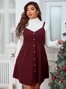 Calvaya 大碼前排扣吊帶連衣裙無毛衣